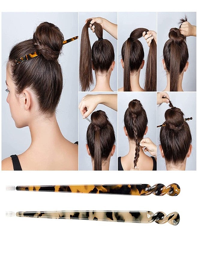 QRWT 6 Pack Acetate Hair Sticks Leopard Printed Hair Chopsticks Tortoise Shell Hairpin Chopsticks Hair Clip Styling Pin Accessories Set for Women - Image 3